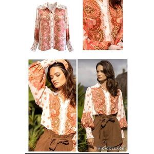Miss June Paris Madelyn Lace Ruffle Tunic Blouse M/L BOHO Cottagecore Resortwear